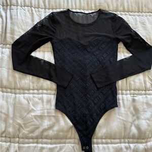 Abercrombie & Fitch Long Sleeve Sheer Sweetheart Corset Bodysuit XS
